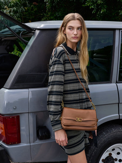Gwynne Metallic-Buckle Belted Shoulder Bag - Chocolate | CHARLES & KEITH