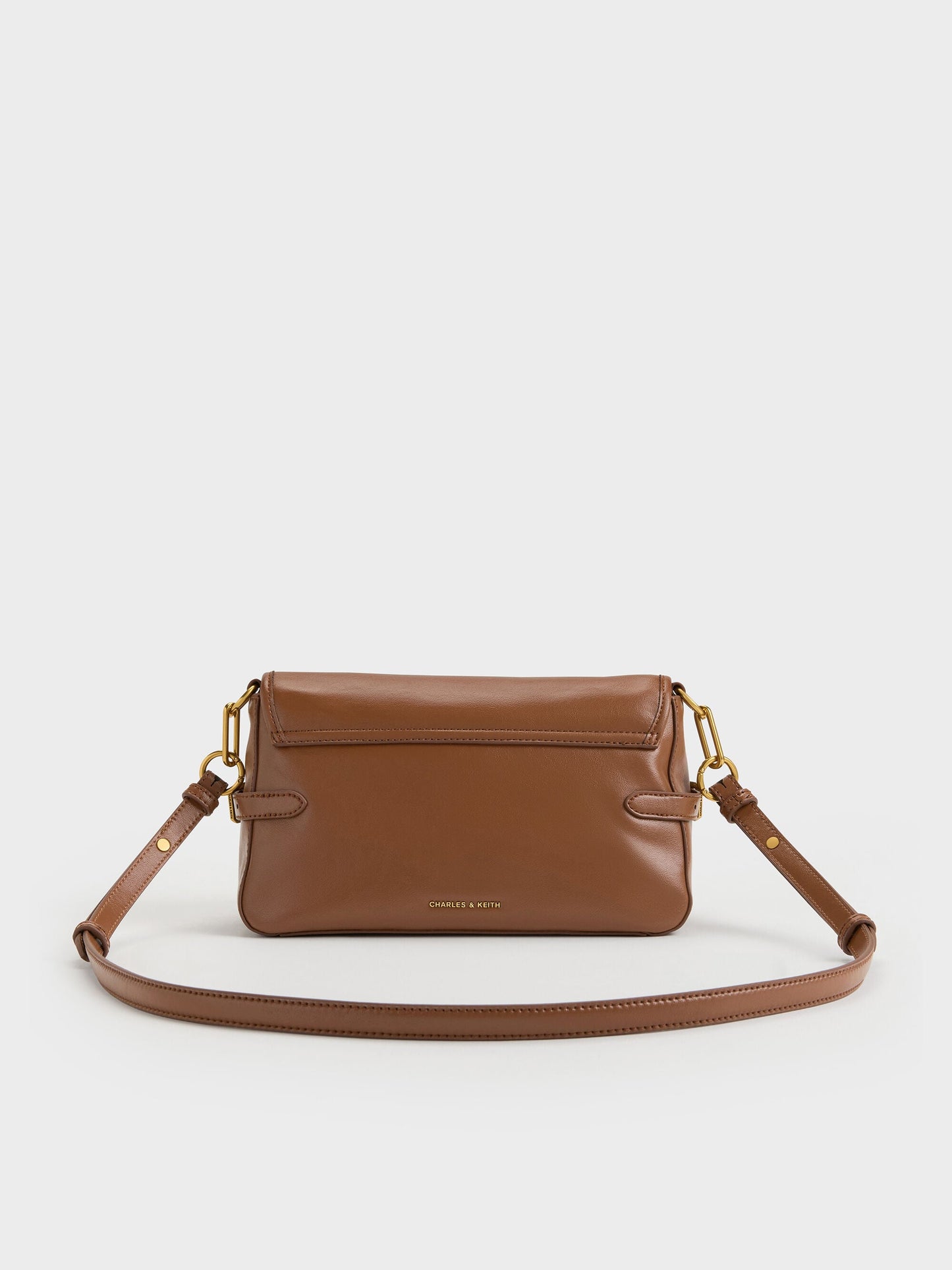 Gwynne Metallic-Buckle Belted Shoulder Bag - Chocolate | CHARLES & KEITH