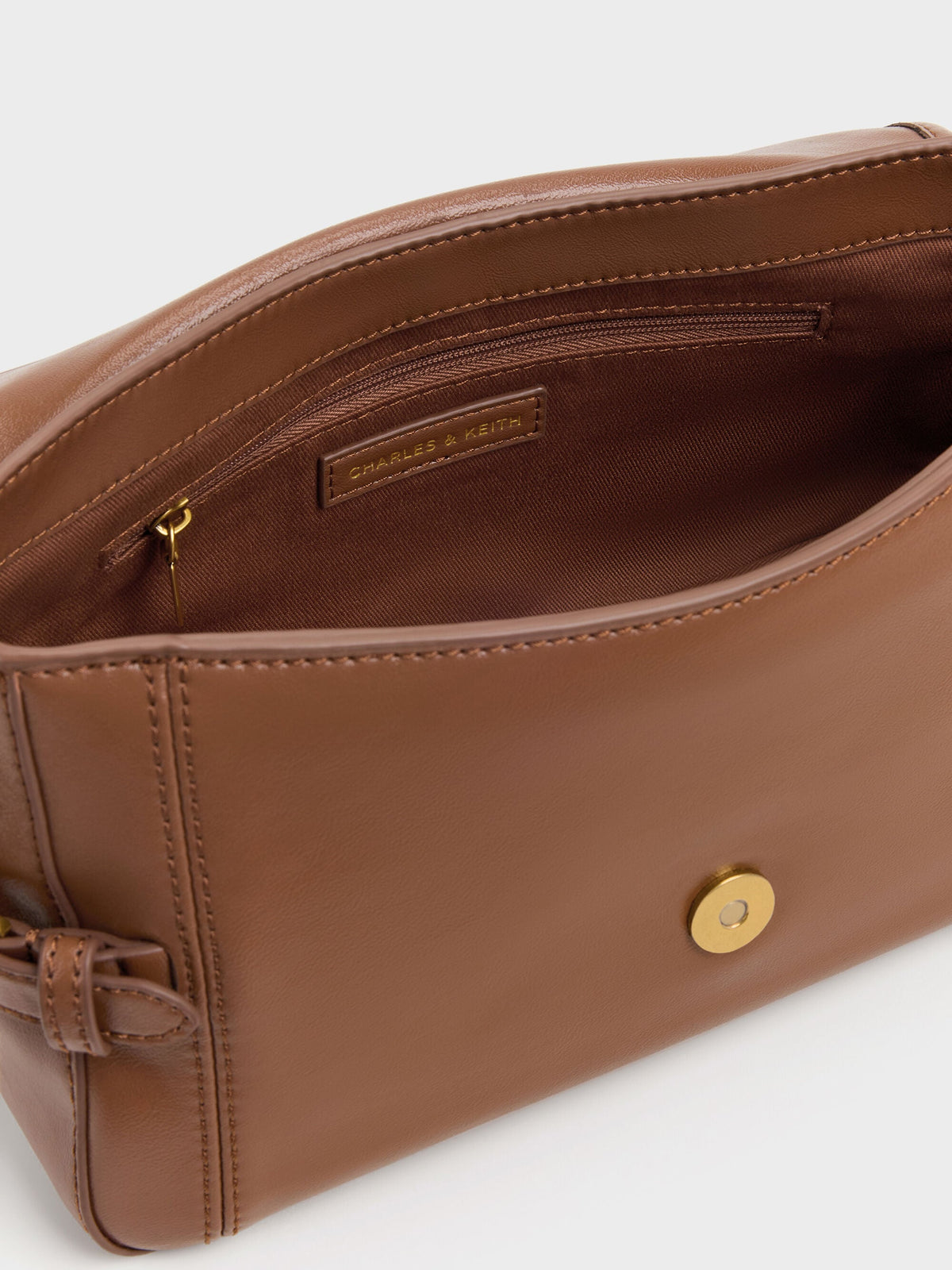 Gwynne Metallic-Buckle Belted Shoulder Bag - Chocolate | CHARLES & KEITH