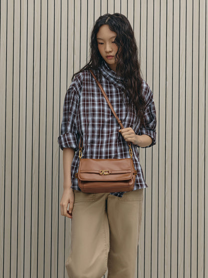 Gwynne Metallic-Buckle Belted Shoulder Bag - Chocolate | CHARLES & KEITH