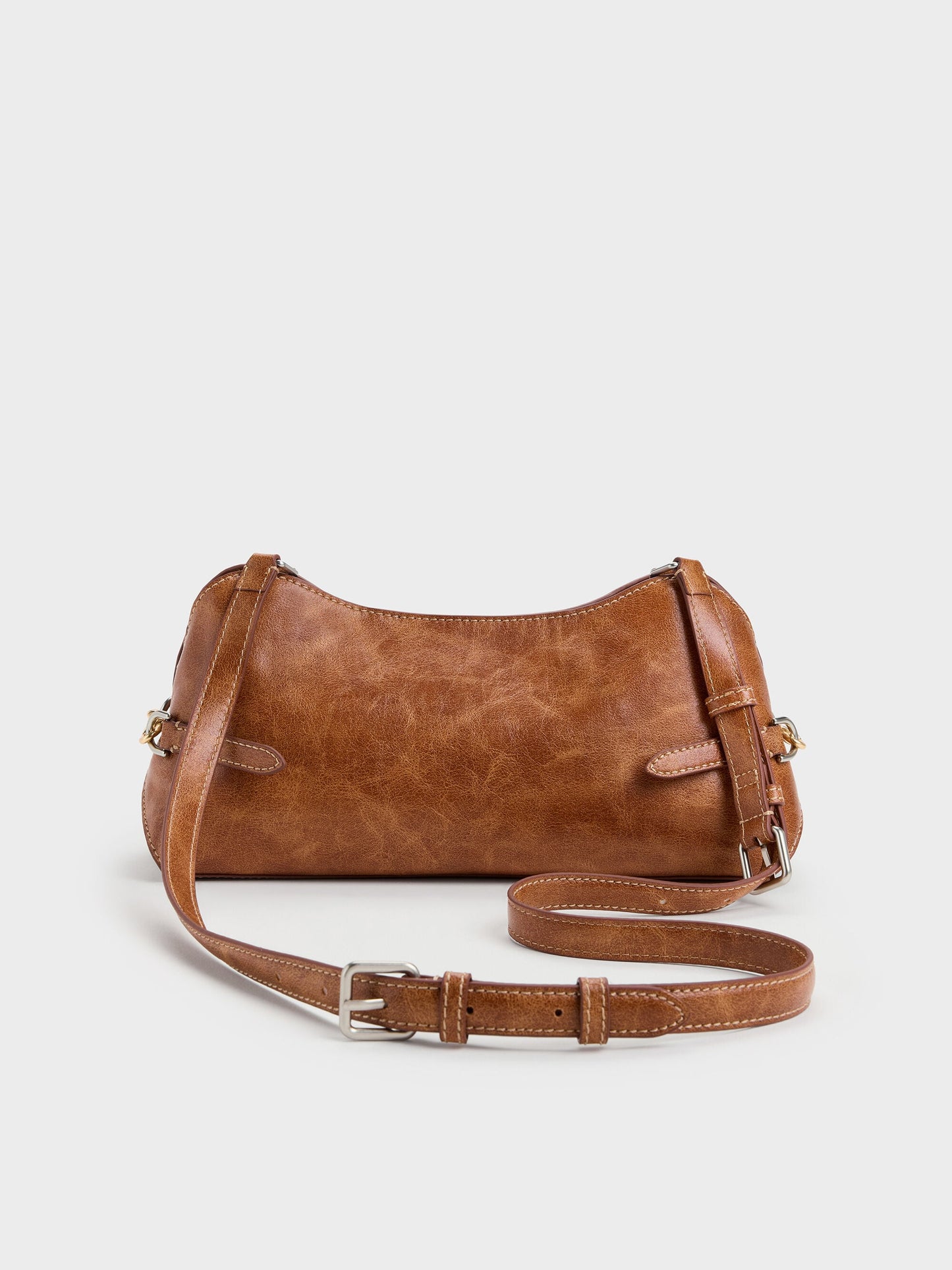 Delfina Chain Side-Belt Shoulder Bag - Distressed Tan | CHARLES & KEITH