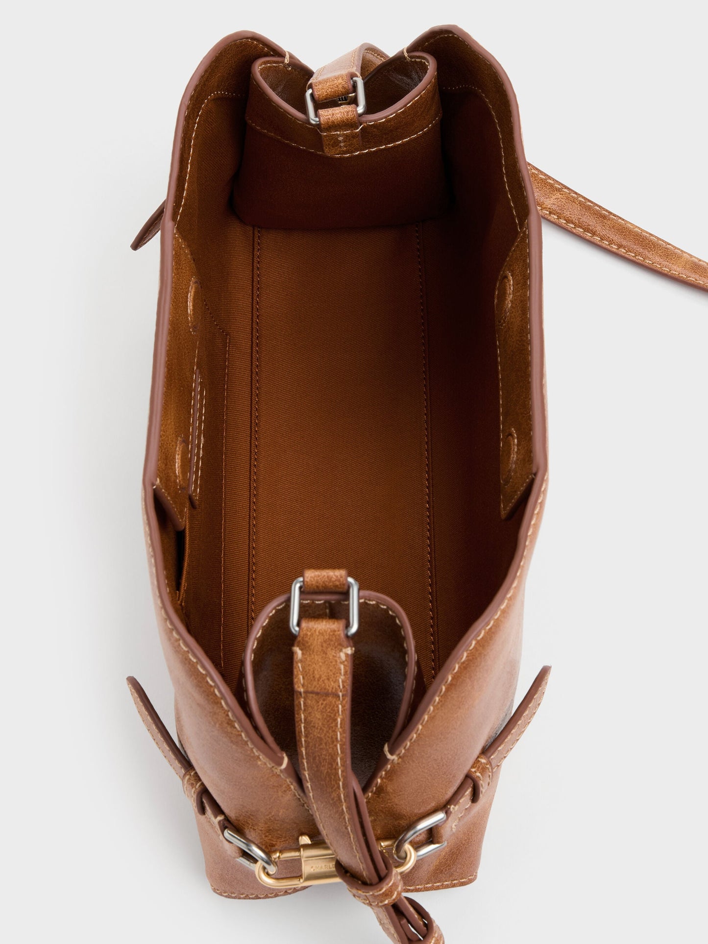 Delfina Chain Side-Belt Shoulder Bag - Distressed Tan | CHARLES & KEITH
