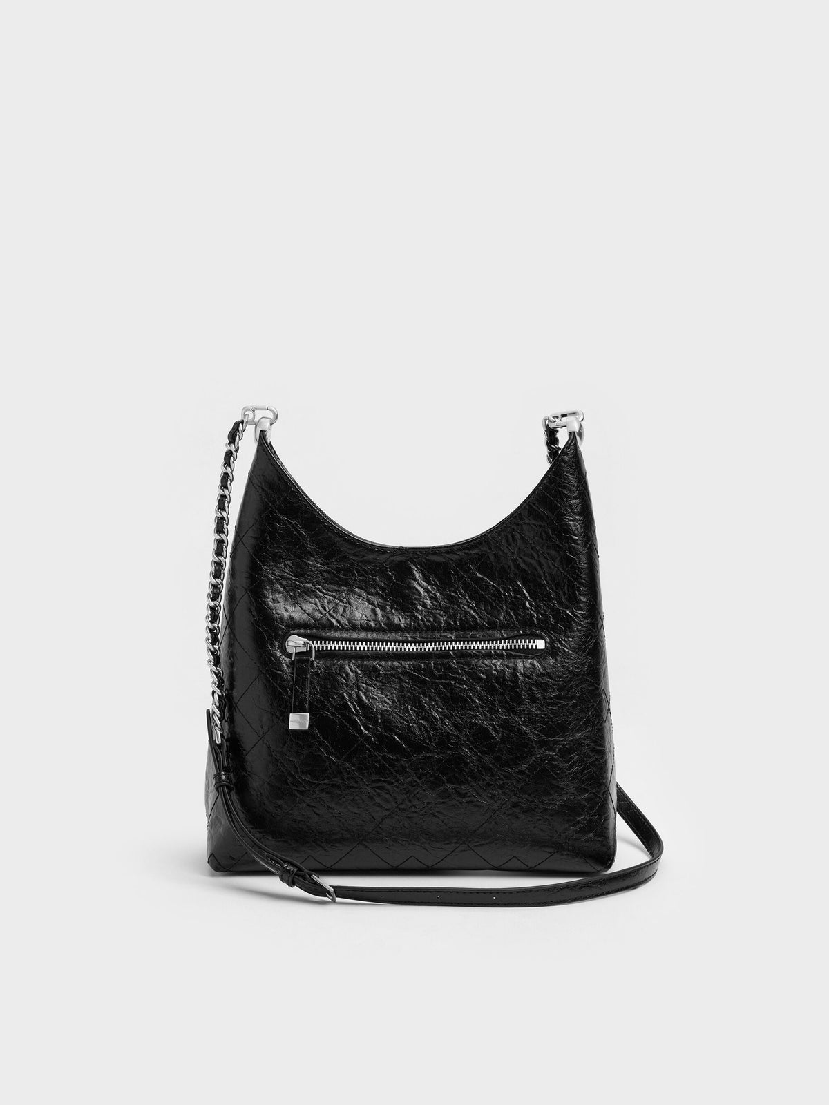 Duo Quilted Front-Pocket Chain Hobo Bag - Noir | CHARLES & KEITH