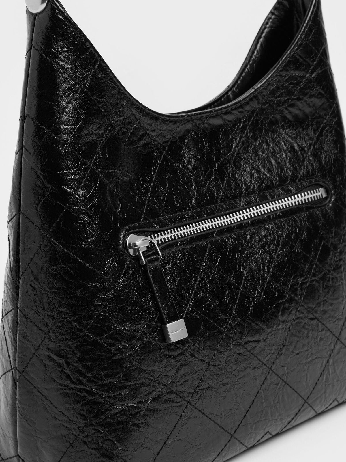 Duo Quilted Front-Pocket Chain Hobo Bag - Noir | CHARLES & KEITH