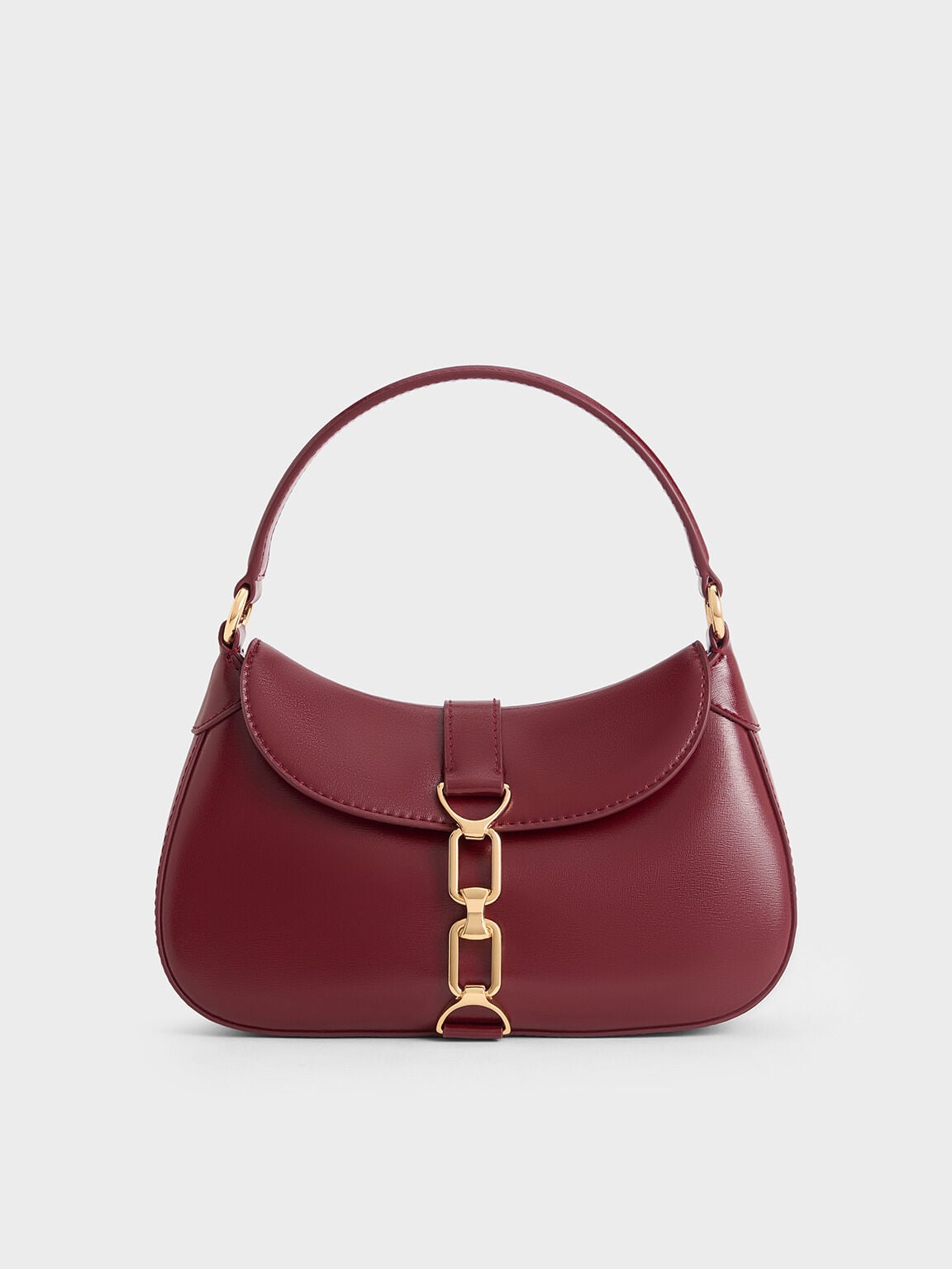 Agatha Chain-Accent Hobo Bag - Burgundy | CHARLES & KEITH