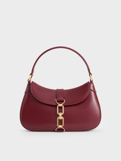 Agatha Chain-Accent Hobo Bag - Burgundy | CHARLES & KEITH