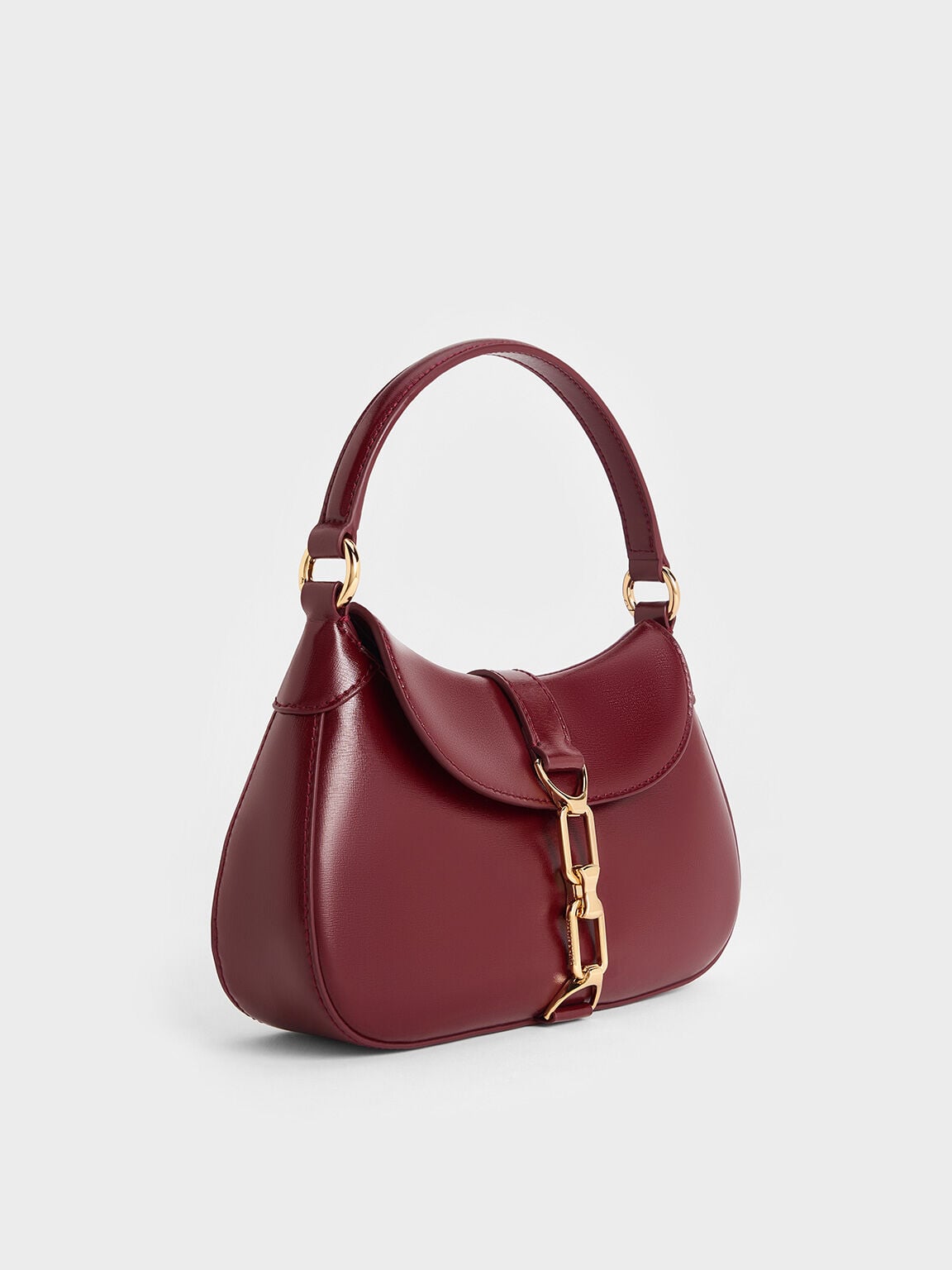 Agatha Chain-Accent Hobo Bag - Burgundy | CHARLES & KEITH