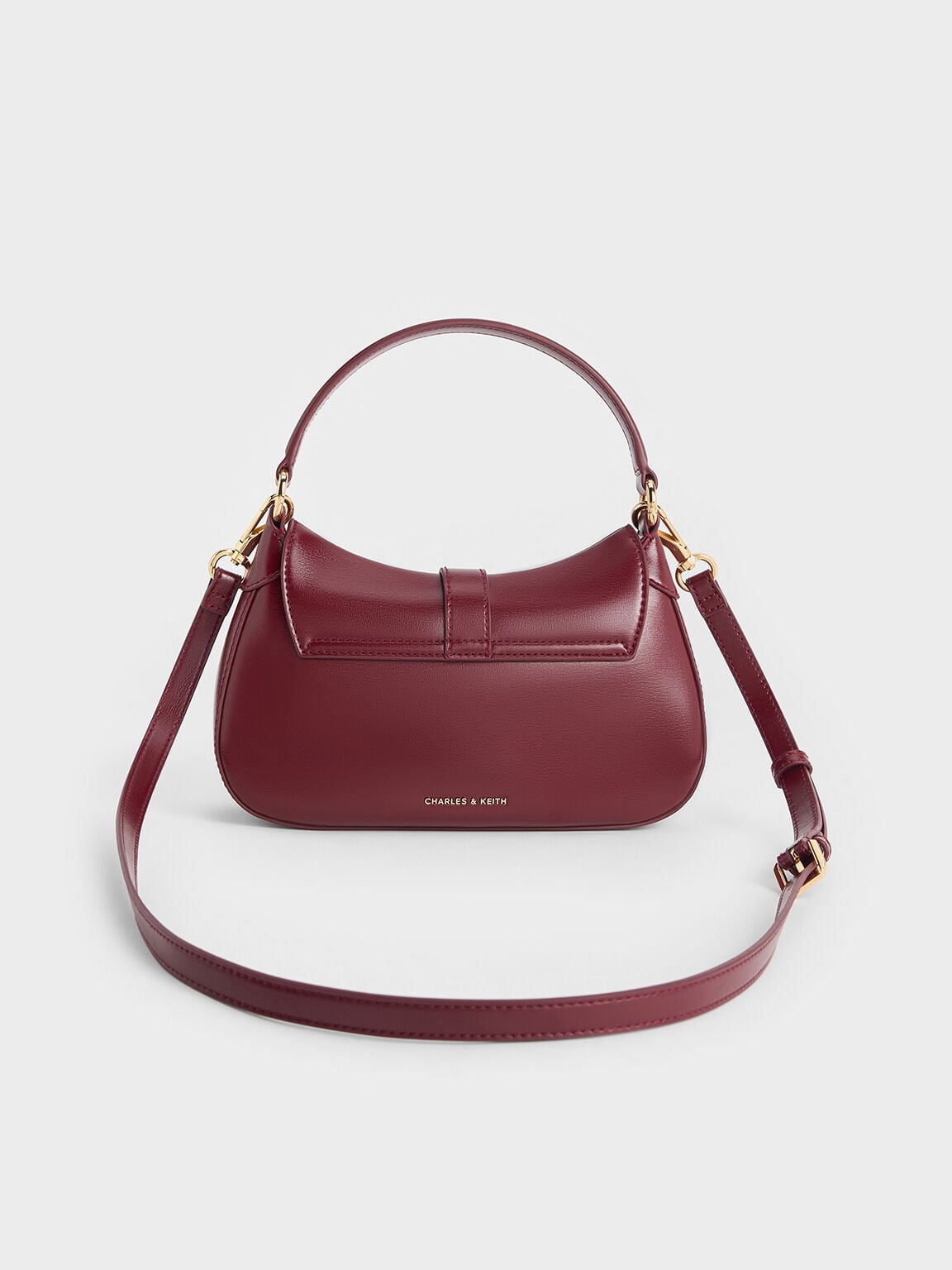 Agatha Chain-Accent Hobo Bag - Burgundy | CHARLES & KEITH