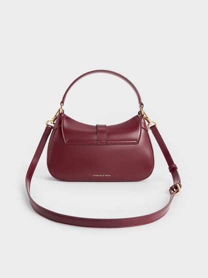 Agatha Chain-Accent Hobo Bag - Burgundy | CHARLES & KEITH