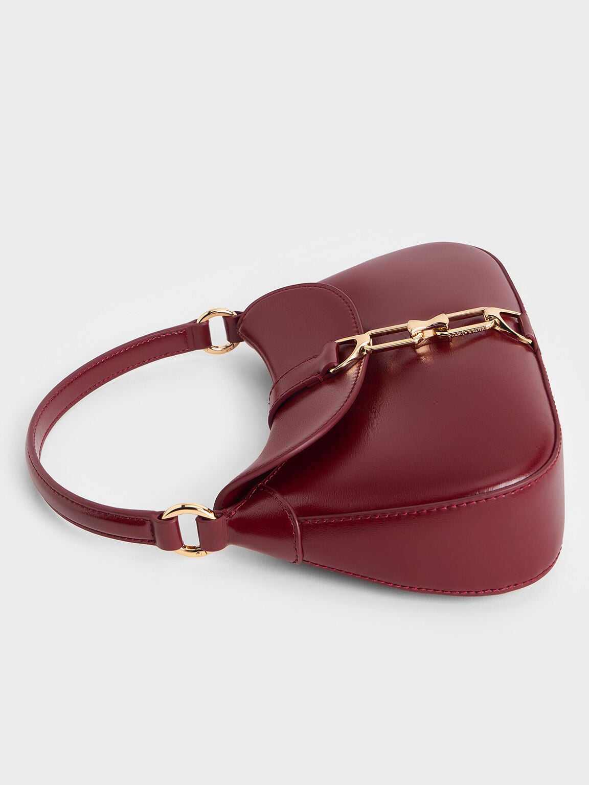 Agatha Chain-Accent Hobo Bag - Burgundy | CHARLES & KEITH