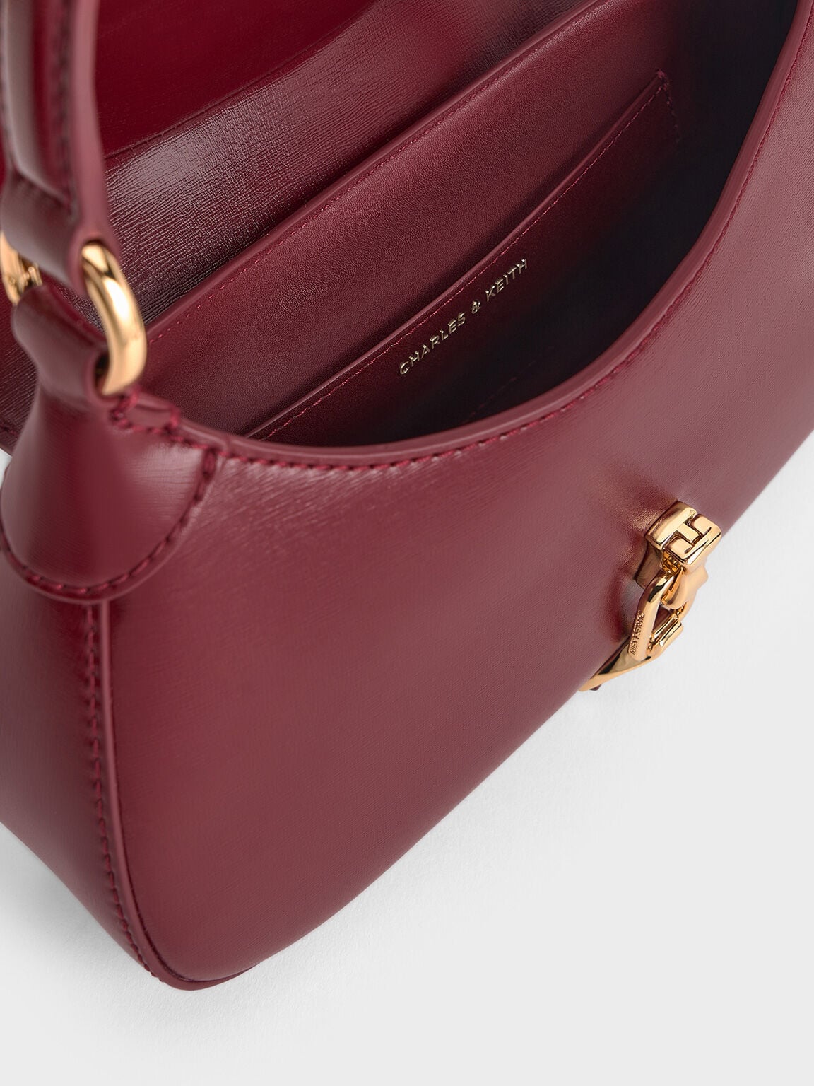 Agatha Chain-Accent Hobo Bag - Burgundy | CHARLES & KEITH