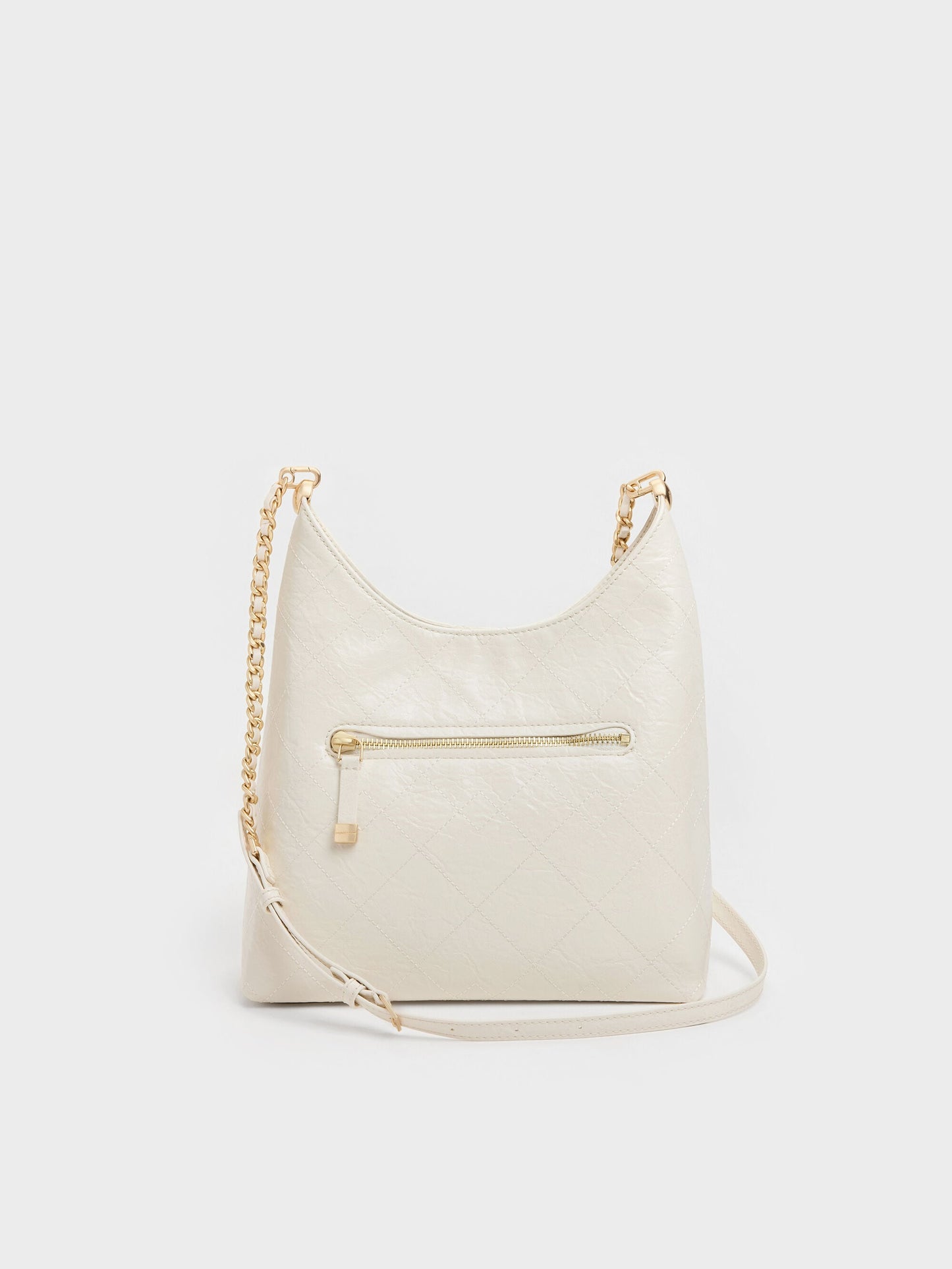 Duo Quilted Front-Pocket Chain Hobo Bag - Cream | CHARLES & KEITH