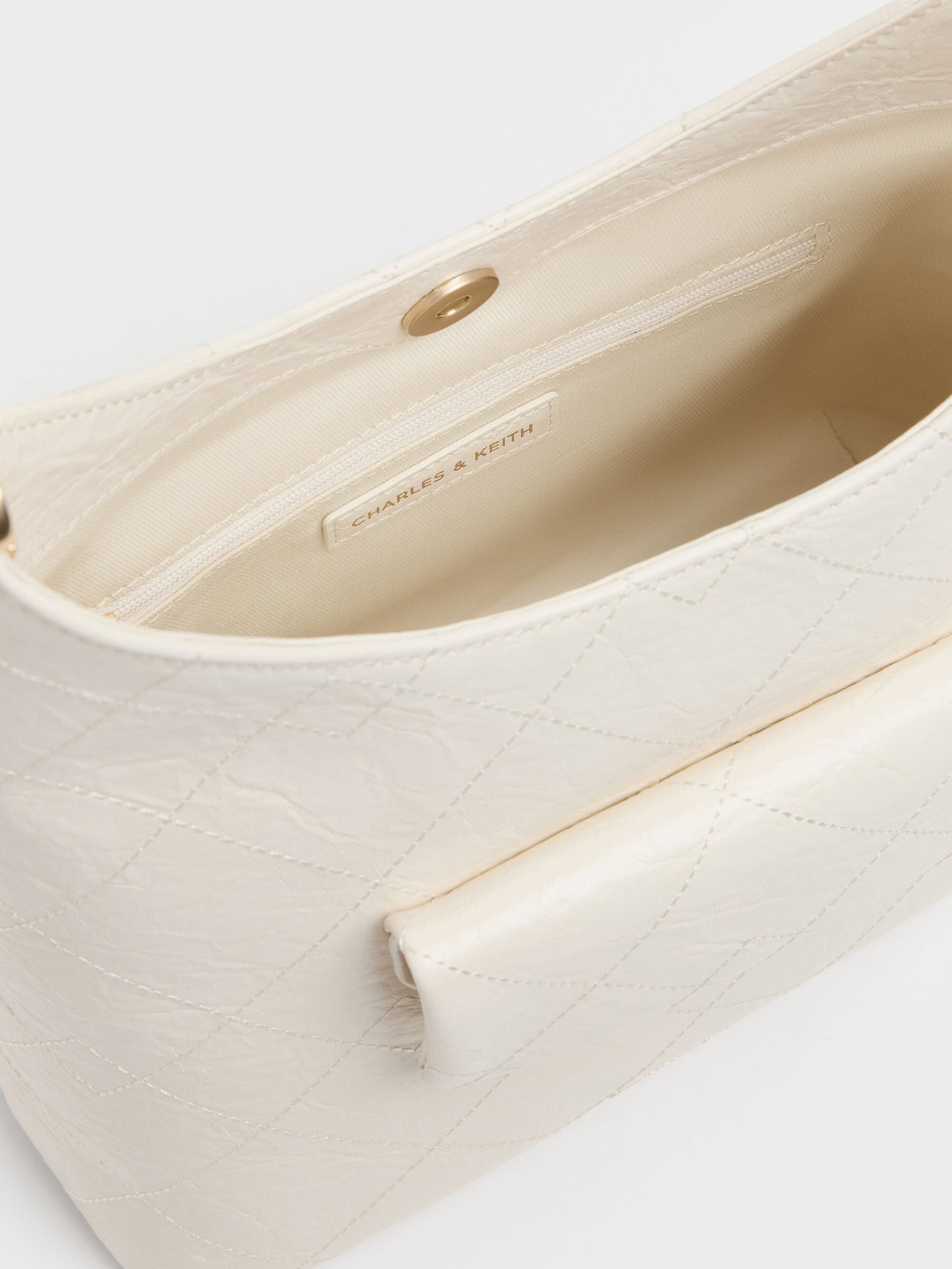 Duo Quilted Front-Pocket Chain Hobo Bag - Cream | CHARLES & KEITH