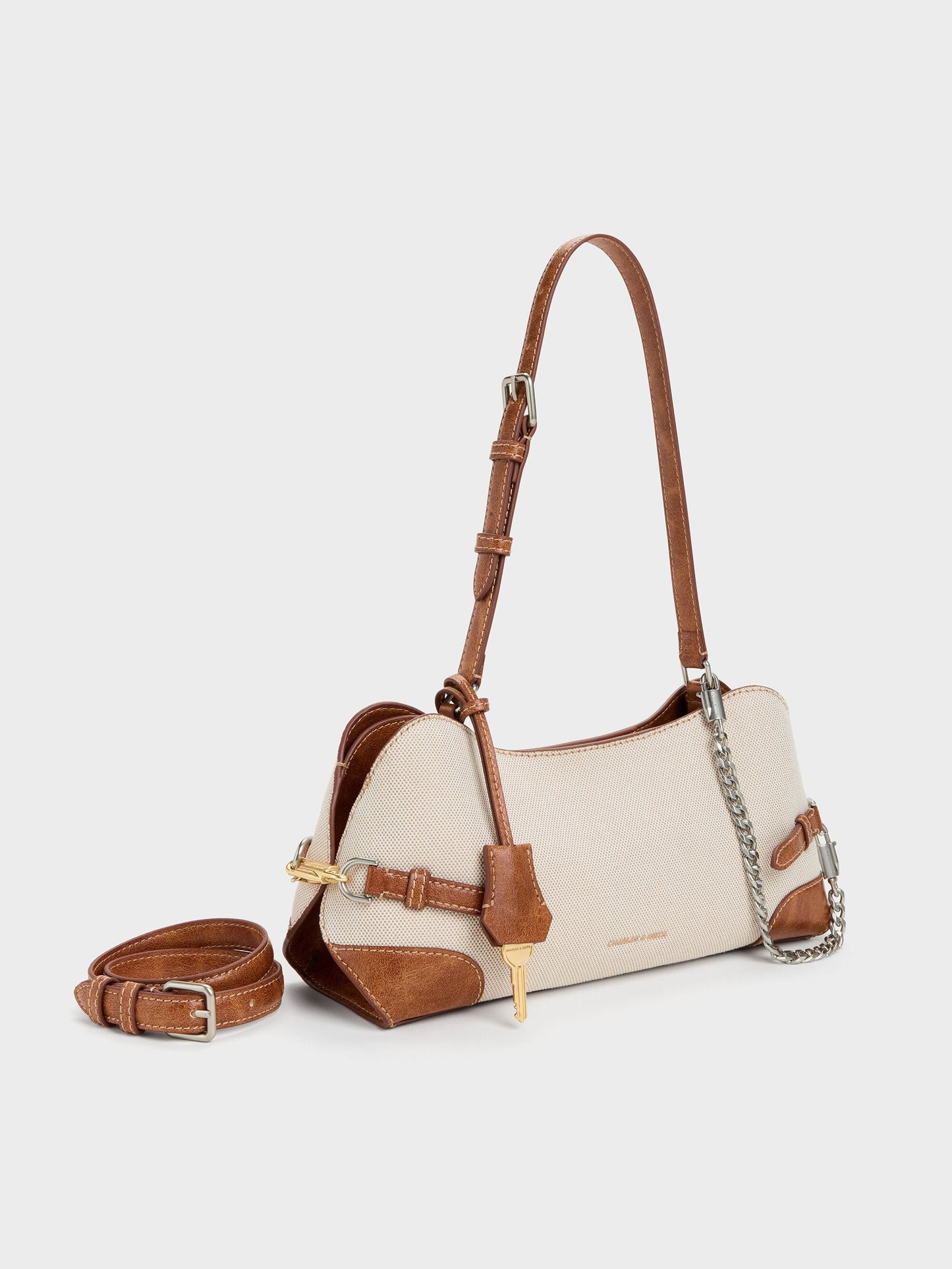 Delfina Canvas Chain Side-Belt Shoulder Bag - Multi | CHARLES & KEITH