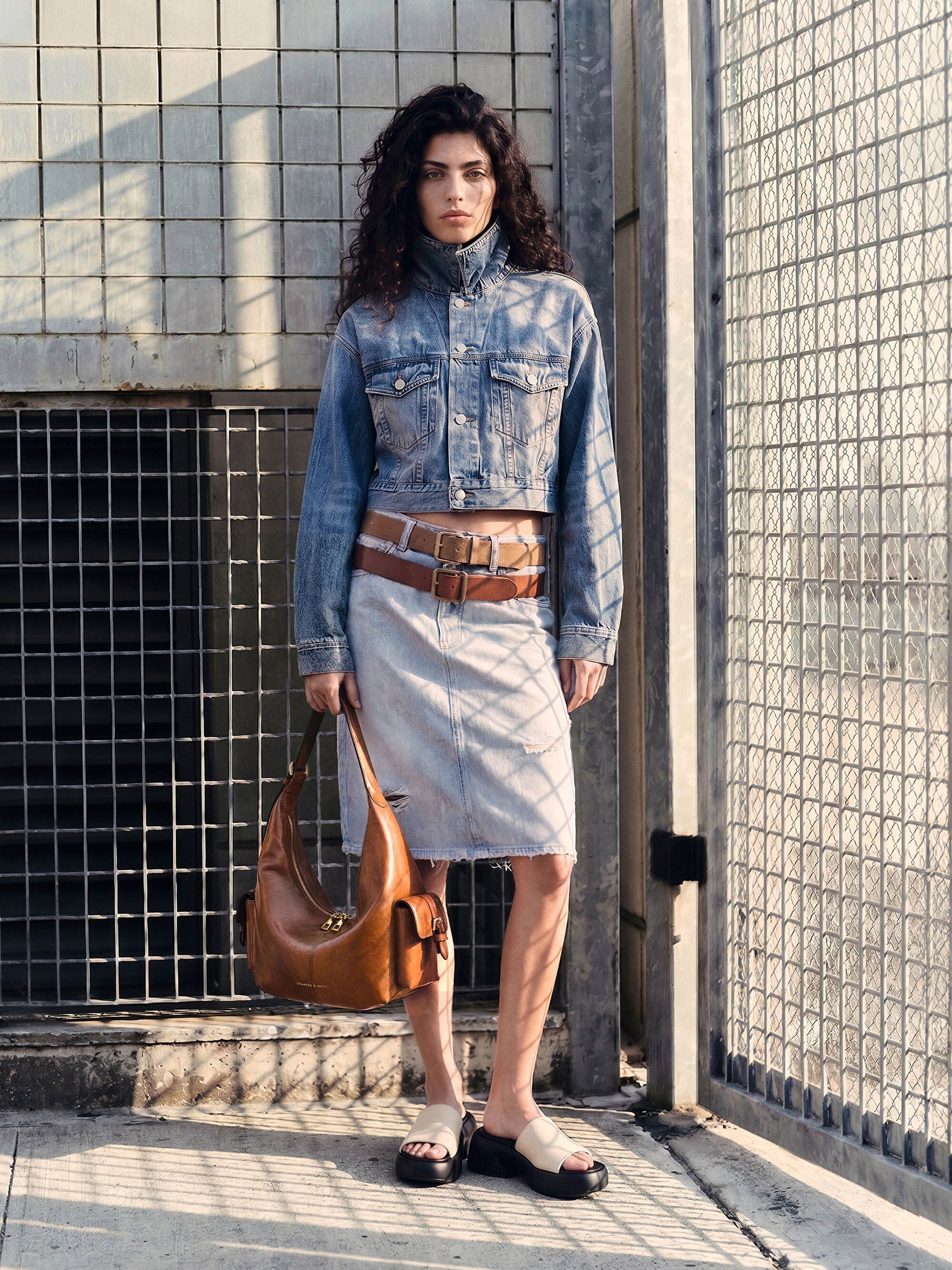 Large Bessie Side-Pocket Hobo Bag - Distressed Tan | CHARLES & KEITH