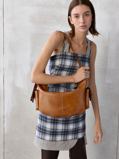 Large Bessie Side-Pocket Hobo Bag - Distressed Tan | CHARLES & KEITH