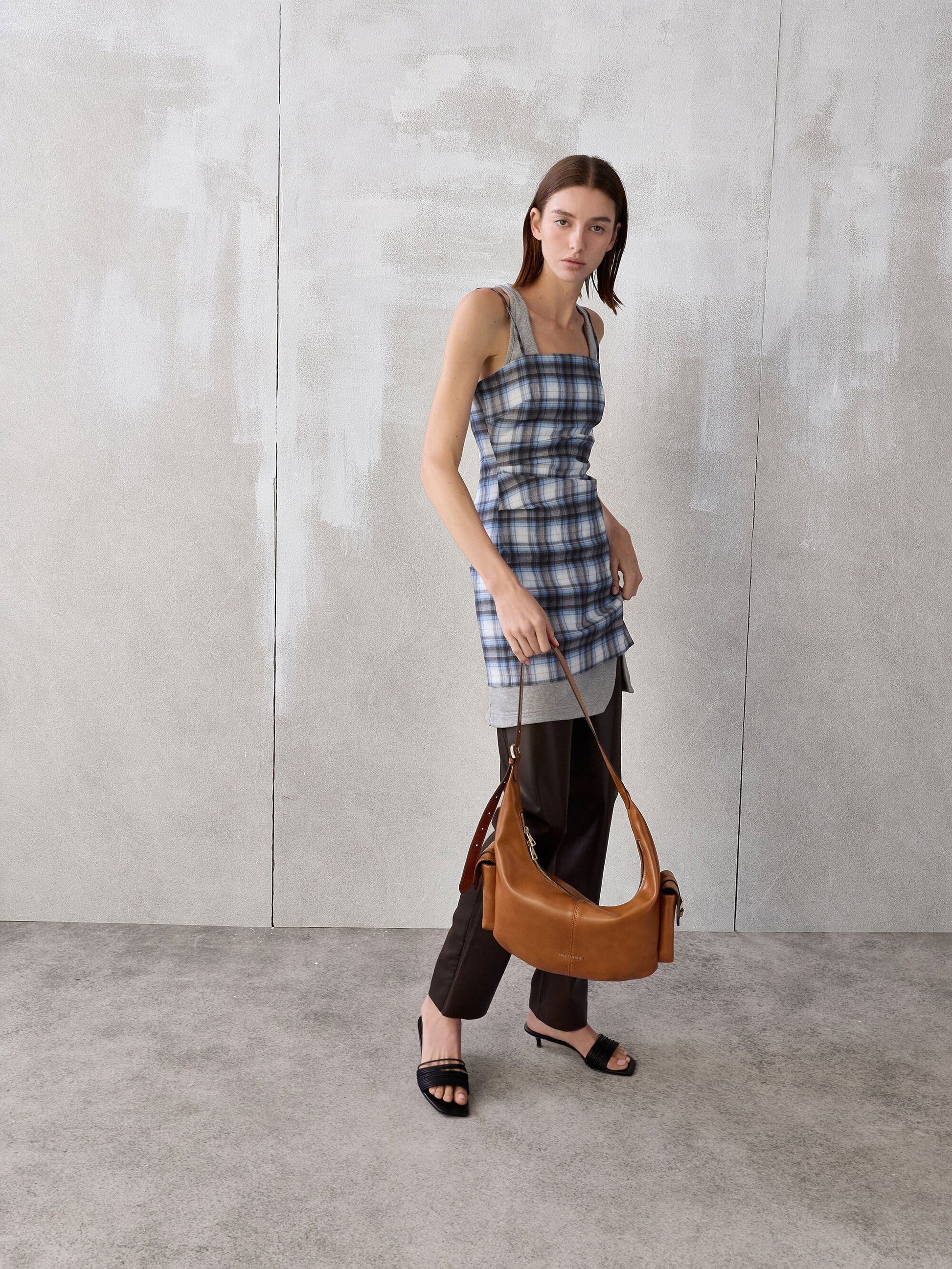 Large Bessie Side-Pocket Hobo Bag - Distressed Tan | CHARLES & KEITH