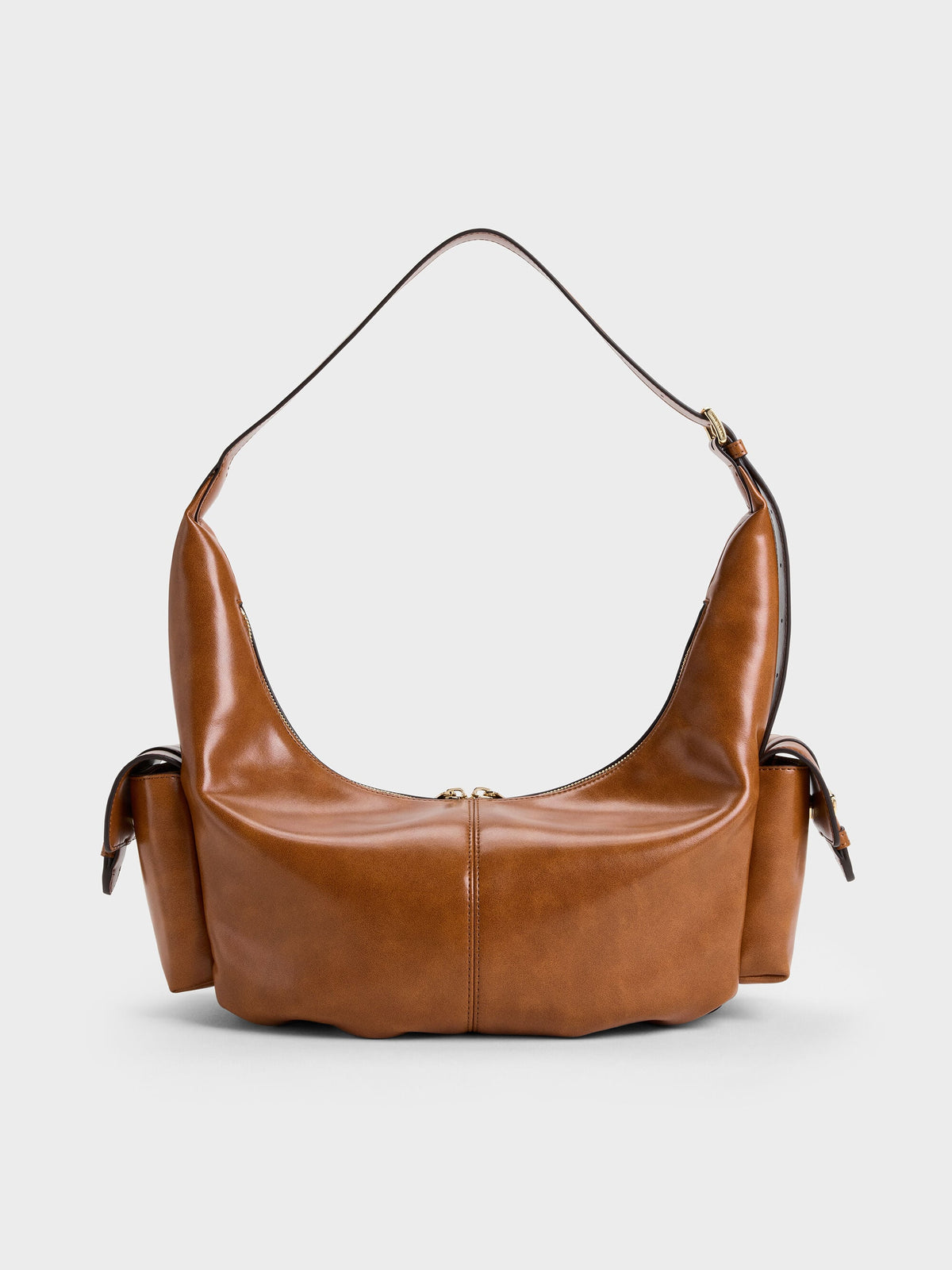 Large Bessie Side-Pocket Hobo Bag - Distressed Tan | CHARLES & KEITH