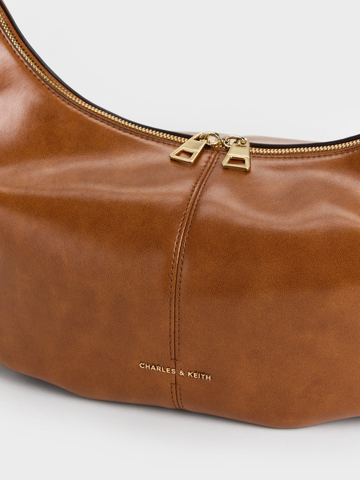 Large Bessie Side-Pocket Hobo Bag - Distressed Tan | CHARLES & KEITH