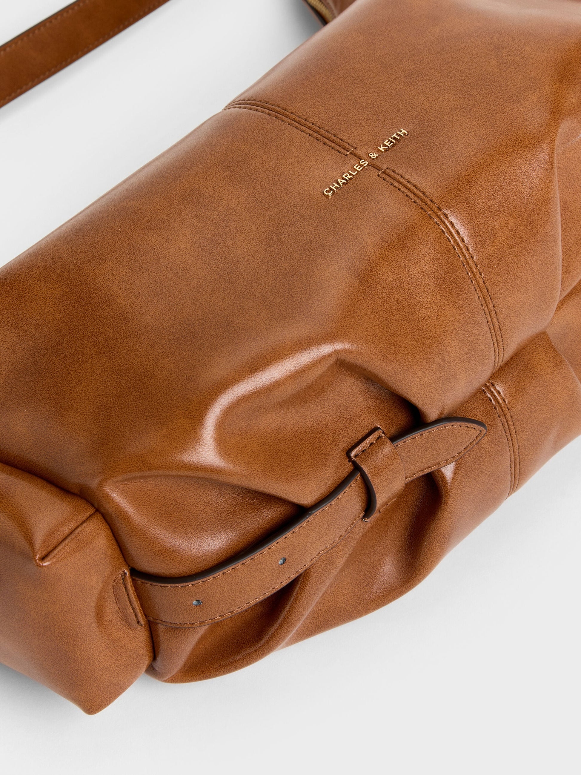 Large Bessie Side-Pocket Hobo Bag - Distressed Tan | CHARLES & KEITH
