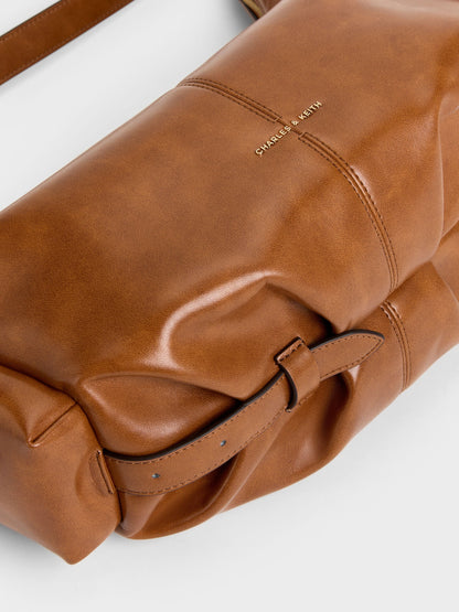Large Bessie Side-Pocket Hobo Bag - Distressed Tan | CHARLES & KEITH