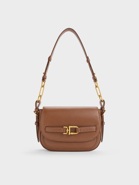 Gwynne Metallic-Accent Crossbody Bag - Chocolate | CHARLES & KEITH
