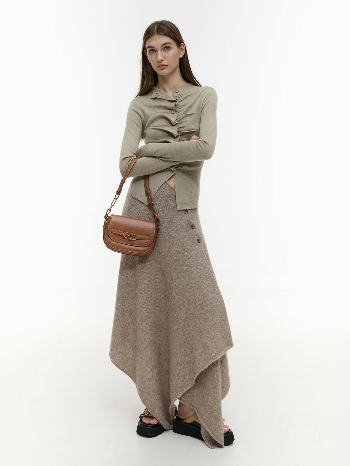 Gwynne Metallic-Accent Crossbody Bag - Chocolate | CHARLES & KEITH