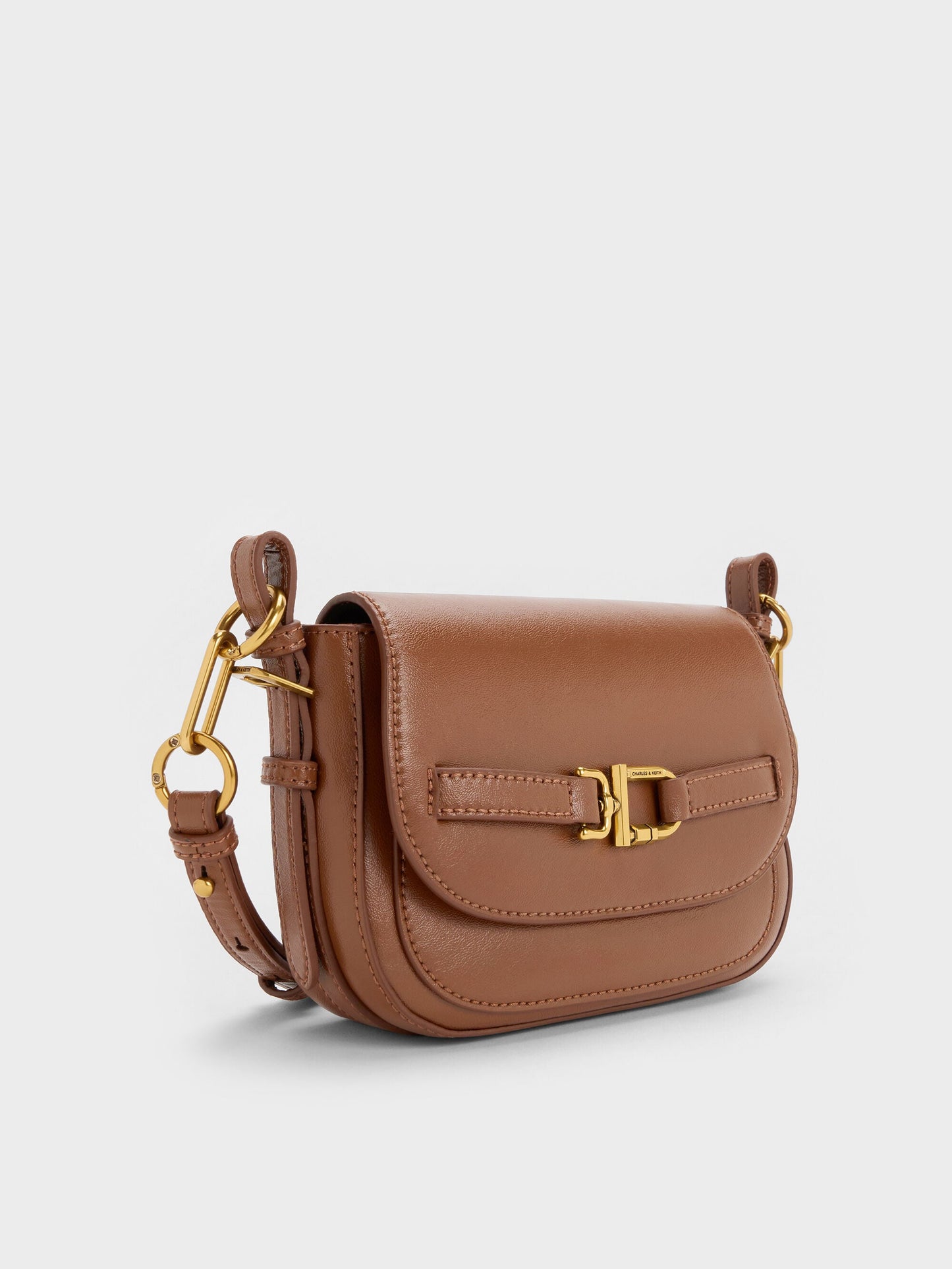 Gwynne Metallic-Accent Crossbody Bag - Chocolate | CHARLES & KEITH