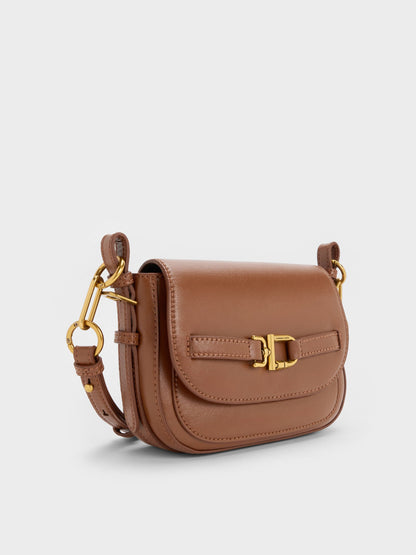 Gwynne Metallic-Accent Crossbody Bag - Chocolate | CHARLES & KEITH