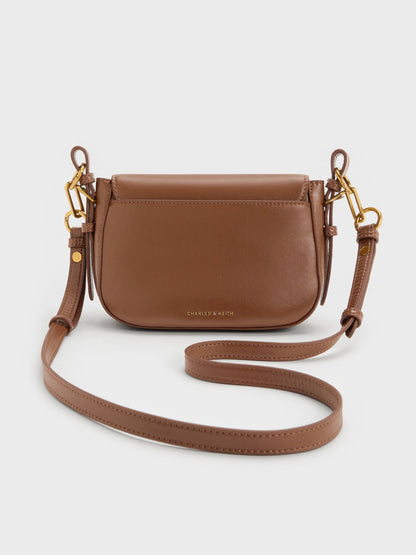 Gwynne Metallic-Accent Crossbody Bag - Chocolate | CHARLES & KEITH