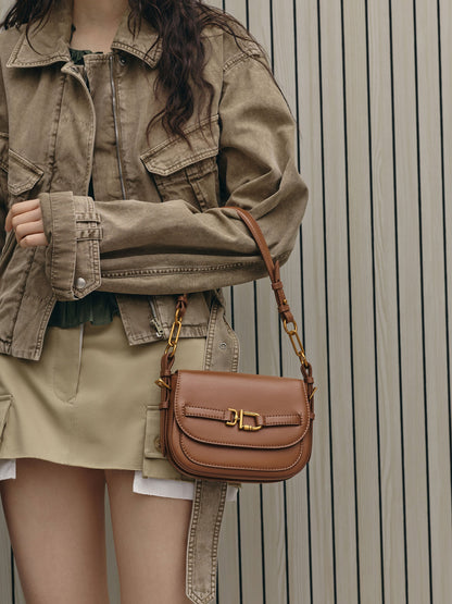 Gwynne Metallic-Accent Crossbody Bag - Chocolate | CHARLES & KEITH