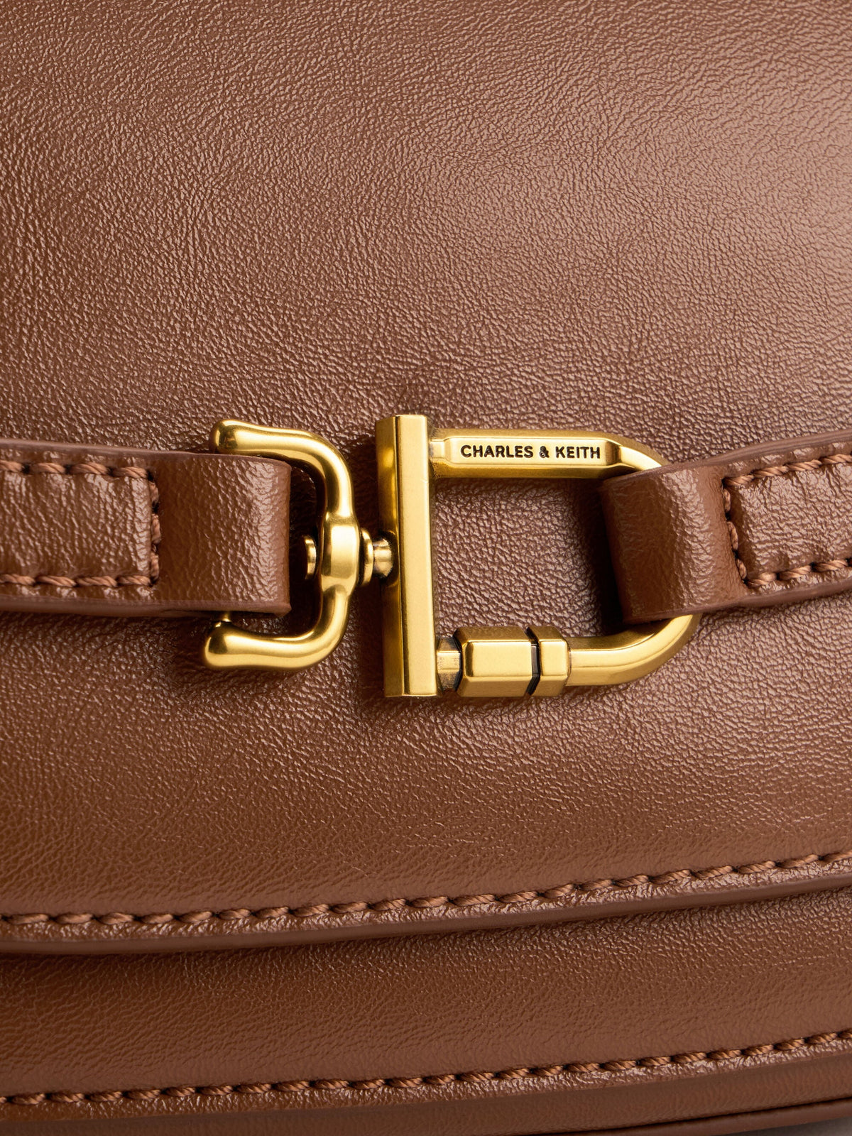 Gwynne Metallic-Accent Crossbody Bag - Chocolate | CHARLES & KEITH