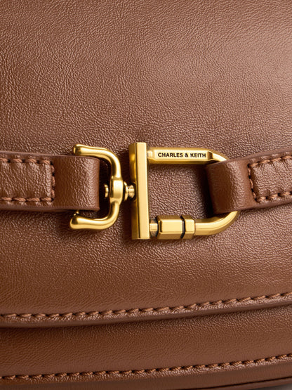 Gwynne Metallic-Accent Crossbody Bag - Chocolate | CHARLES & KEITH