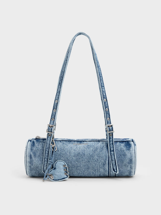 Rey Denim Elongated Shoulder Bag - Denim Blue | CHARLES & KEITH