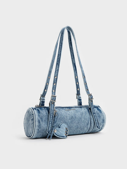 Rey Denim Elongated Shoulder Bag - Denim Blue | CHARLES & KEITH