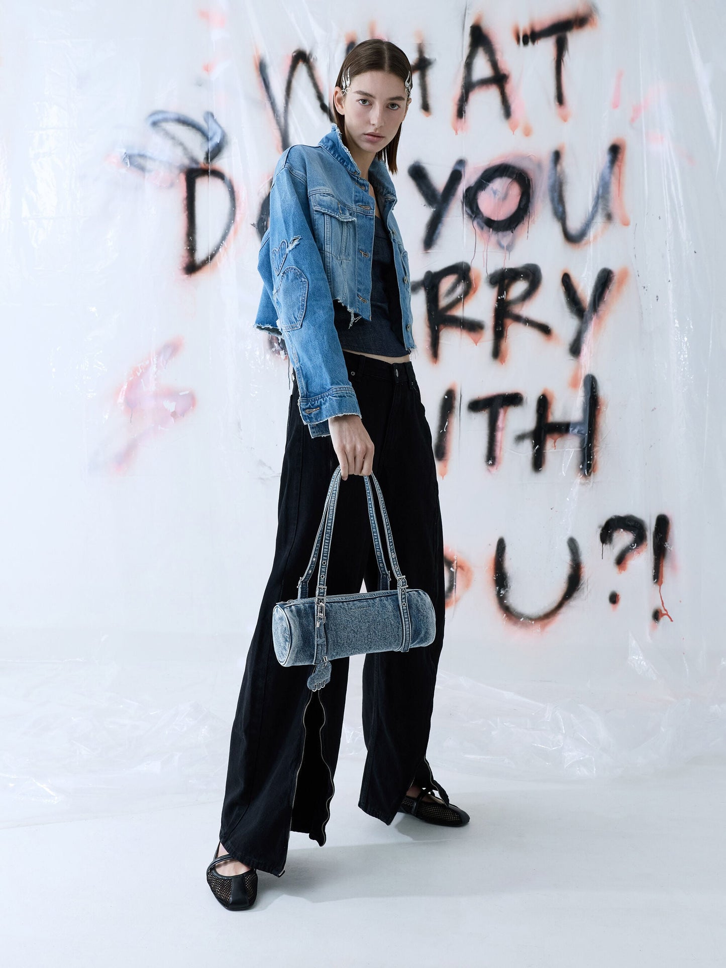 Rey Denim Elongated Shoulder Bag - Denim Blue | CHARLES & KEITH