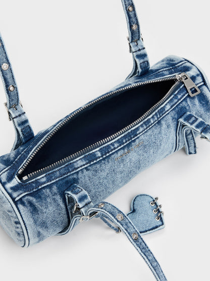Rey Denim Elongated Shoulder Bag - Denim Blue | CHARLES & KEITH
