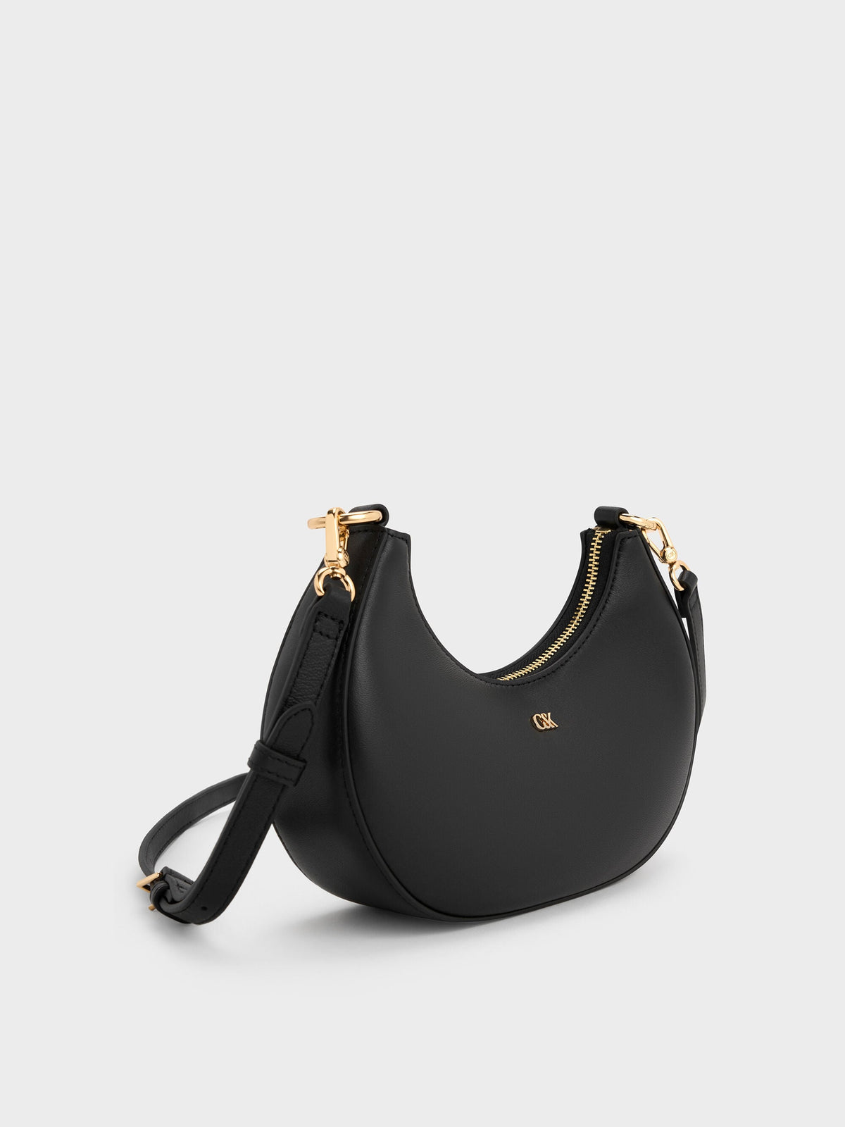 Leather Crescent Hobo Bag - Black | CHARLES & KEITH