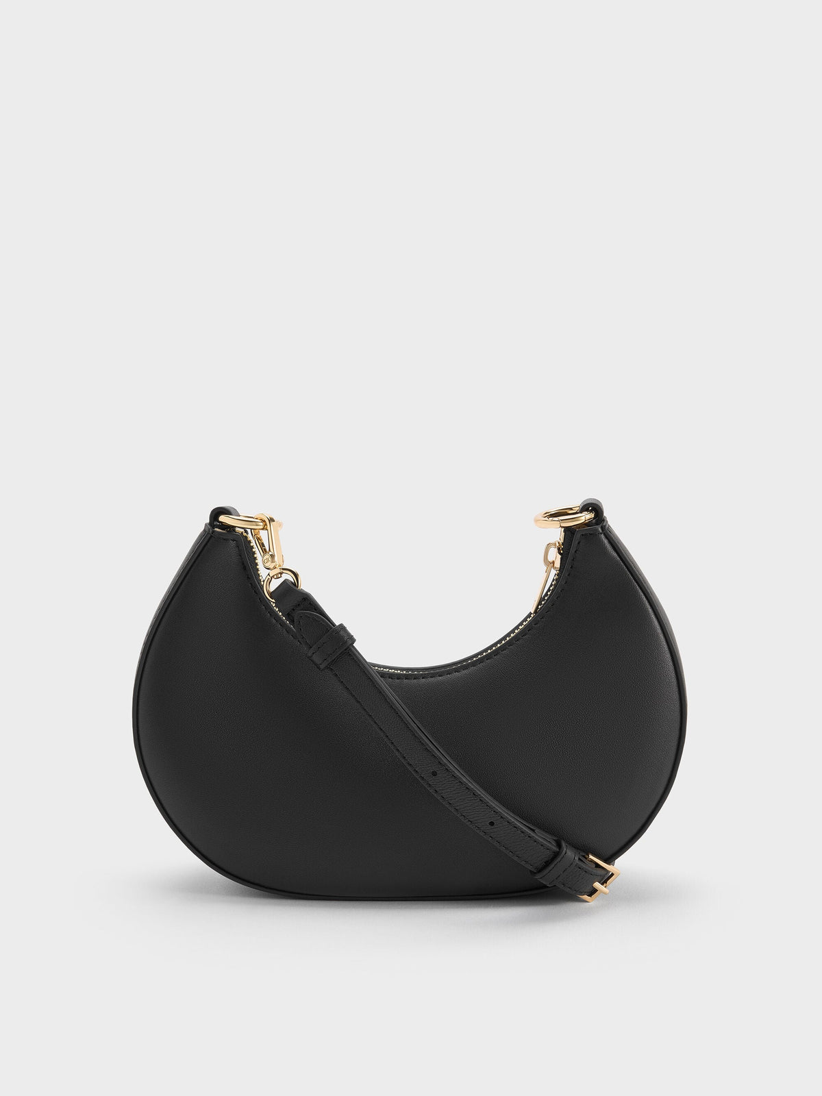 Leather Crescent Hobo Bag - Black | CHARLES & KEITH