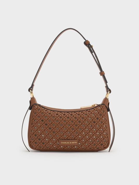 Mini Calla Woven Shoulder Bag - Chocolate | CHARLES & KEITH
