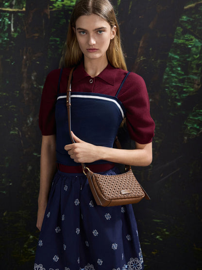 Mini Calla Woven Shoulder Bag - Chocolate | CHARLES & KEITH