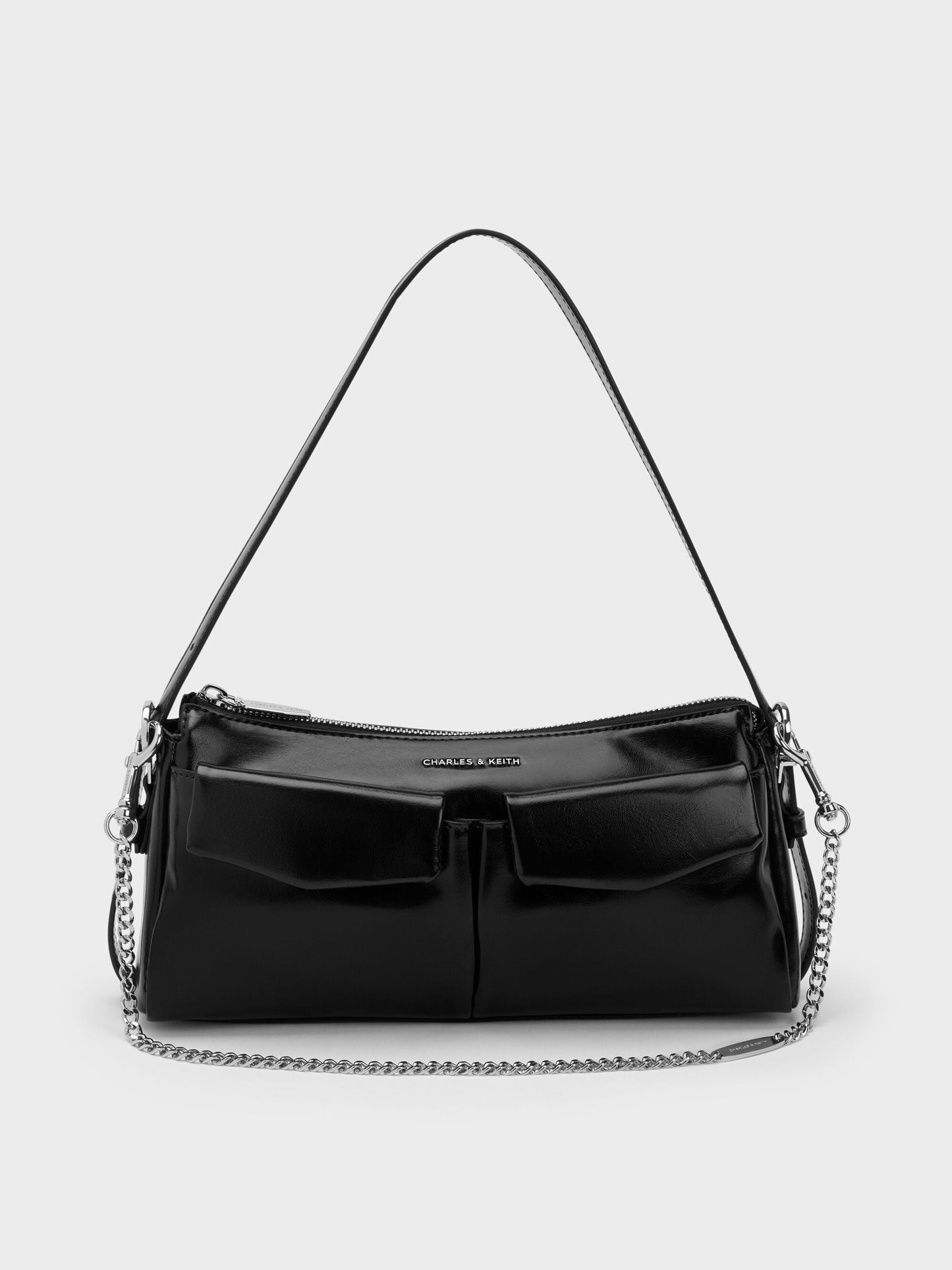 Rachel Front-Pocket Chain Shoulder Bag - Noir | CHARLES & KEITH