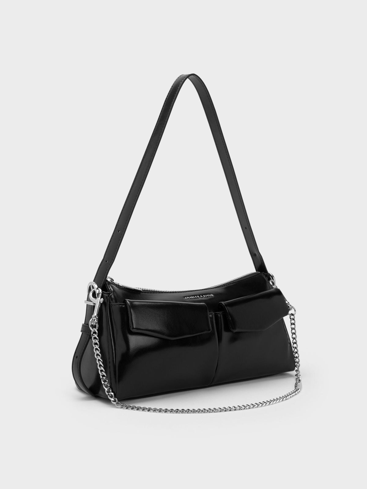 Rachel Front-Pocket Chain Shoulder Bag - Noir | CHARLES & KEITH