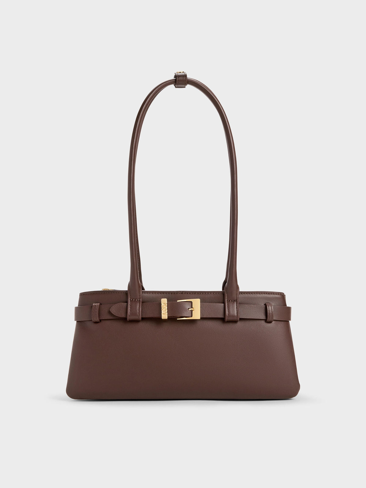 Jody Leather Belted Shoulder Bag - Dark Brown | CHARLES & KEITH