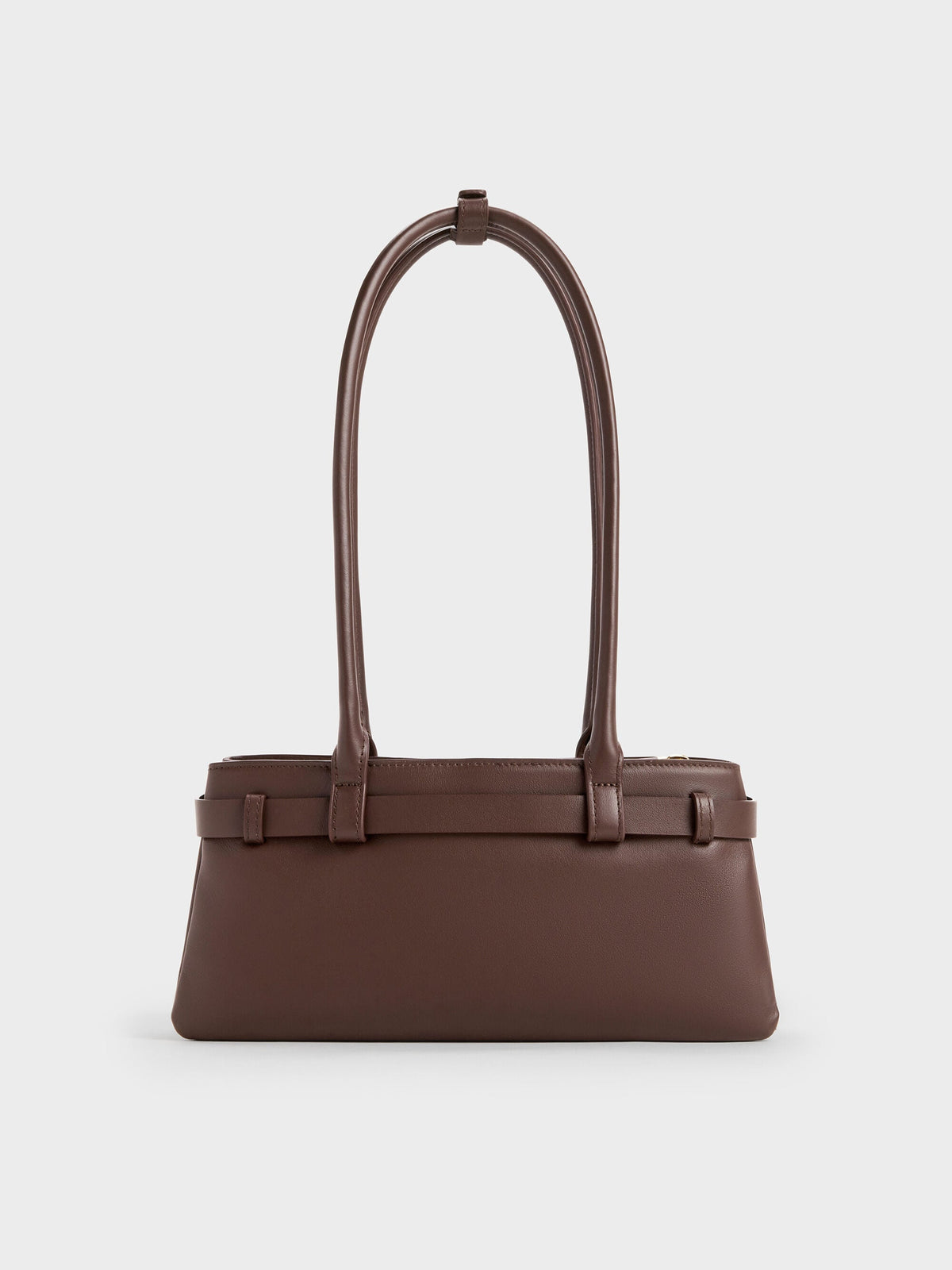 Jody Leather Belted Shoulder Bag - Dark Brown | CHARLES & KEITH
