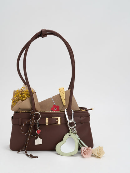 Jody Leather Belted Shoulder Bag - Dark Brown | CHARLES & KEITH