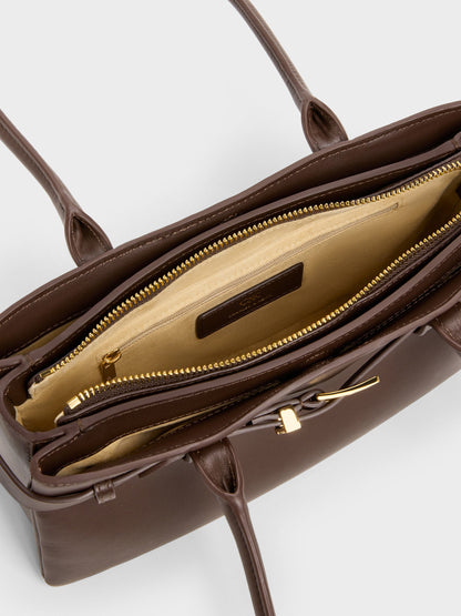 Jody Leather Belted Shoulder Bag - Dark Brown | CHARLES & KEITH