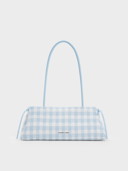 Hazel Gingham Bow Shoulder Bag - Gingham Blue | CHARLES & KEITH
