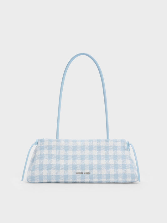 Hazel Gingham Bow Shoulder Bag - Gingham Blue | CHARLES & KEITH