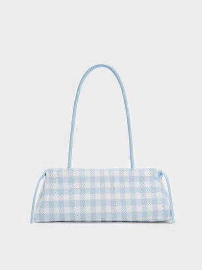 Hazel Gingham Bow Shoulder Bag - Gingham Blue | CHARLES & KEITH